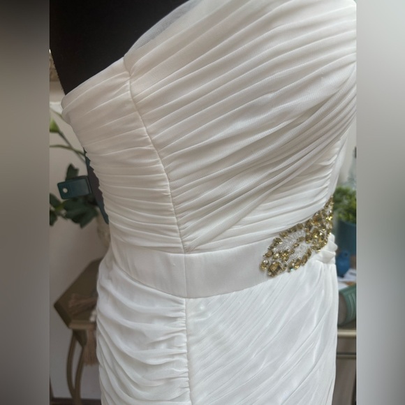CACHE WHITE STRAPLESS BEADED RHINESTONE FORMAL BEACH WEDDING MINI DRESS SZ 12 - Picture 6 of 12